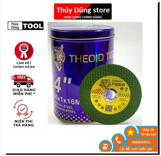 Hộp 100 viên đá cắt sắt inox tiger.Chống vỡ, cắt ngọt, lưỡi bền.