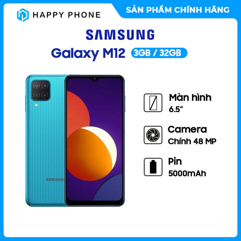[Trả góp 0%] Điện Thoại Samsung Galaxy M12 (3GB/32GB) - Hàng Chính Hãng, Mới 100%, Nguyên seal | Bảo hành 12 tháng