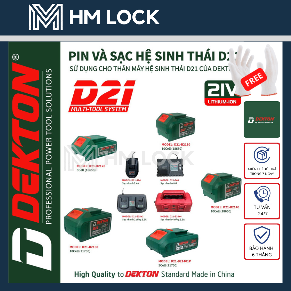 Pin dekton d21 2ah, 3ah, 4ah, 6ah dòng xã cao, chống cháy nổ / chân pin d21 loại phổ thông - hm lock
