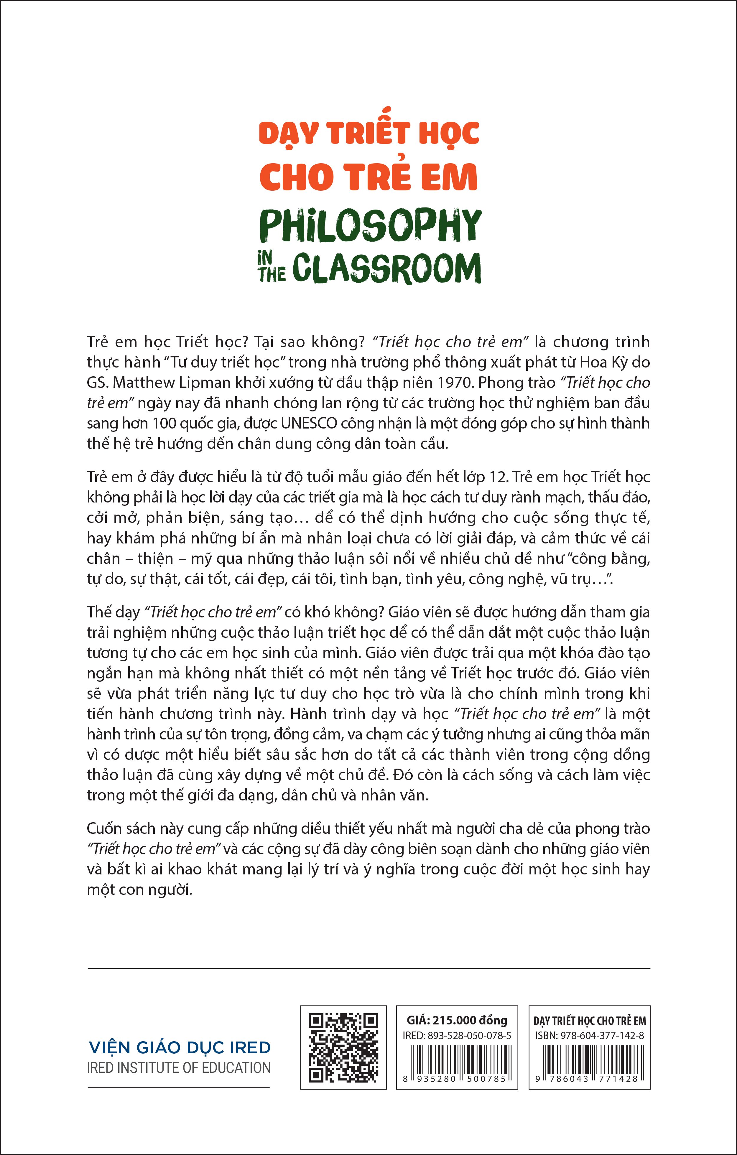 Sách - Dạy Triết Học Cho Trẻ Em (Philosophy in the Classroom) - IRED Books
