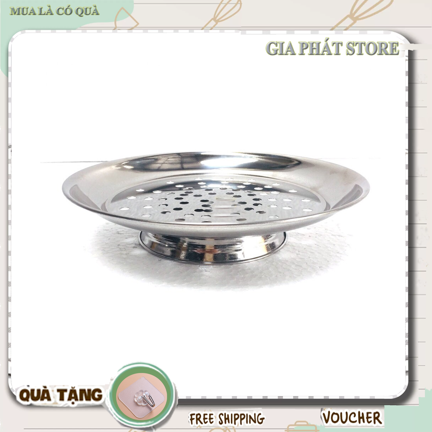 [INOX - 24 CM] Xửng hấp có đế bằng inox 24 cm không gỉ an toàn - Khây hấp - Vỉ hâp có đế