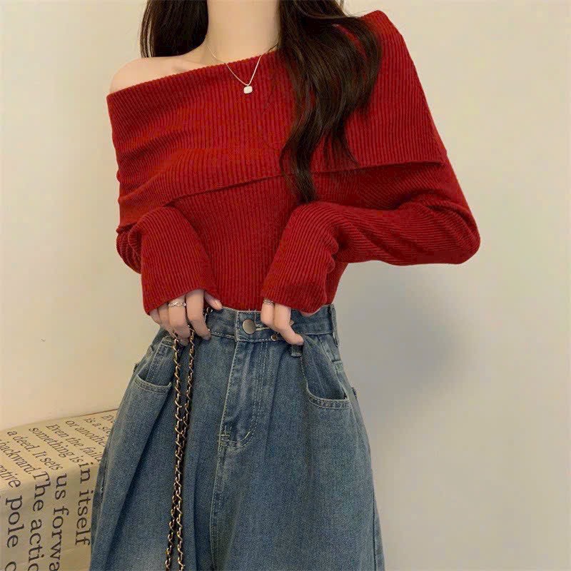Áo len trễ vai dài tay chất len tăm