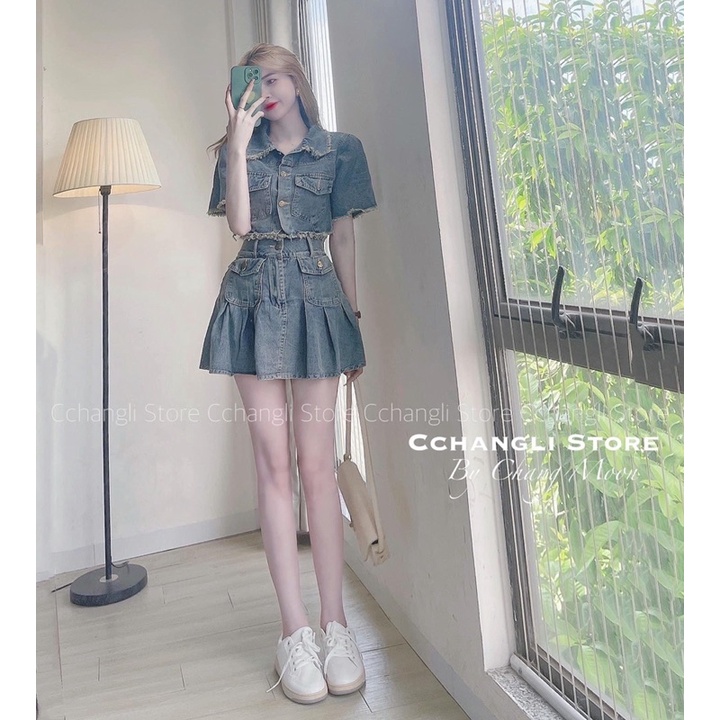 Set Bò Croptop Mix Chân Váy Xếp ly NGắn