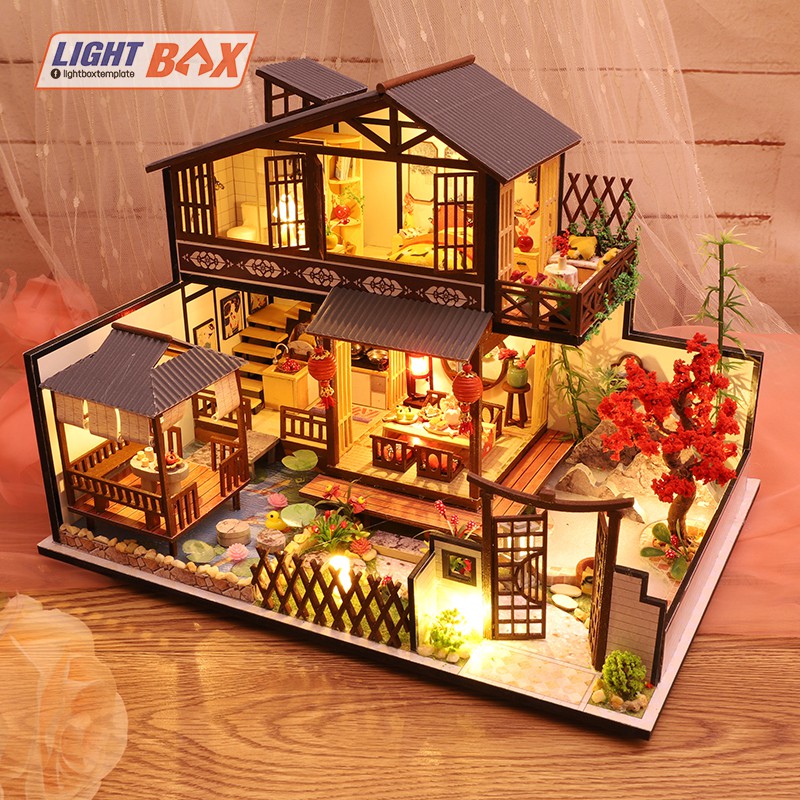 Nhà búp bê Tự làm bằng gỗ Nhà có nội thất JAPANESE STYLE HOUSE & đèn LED &
