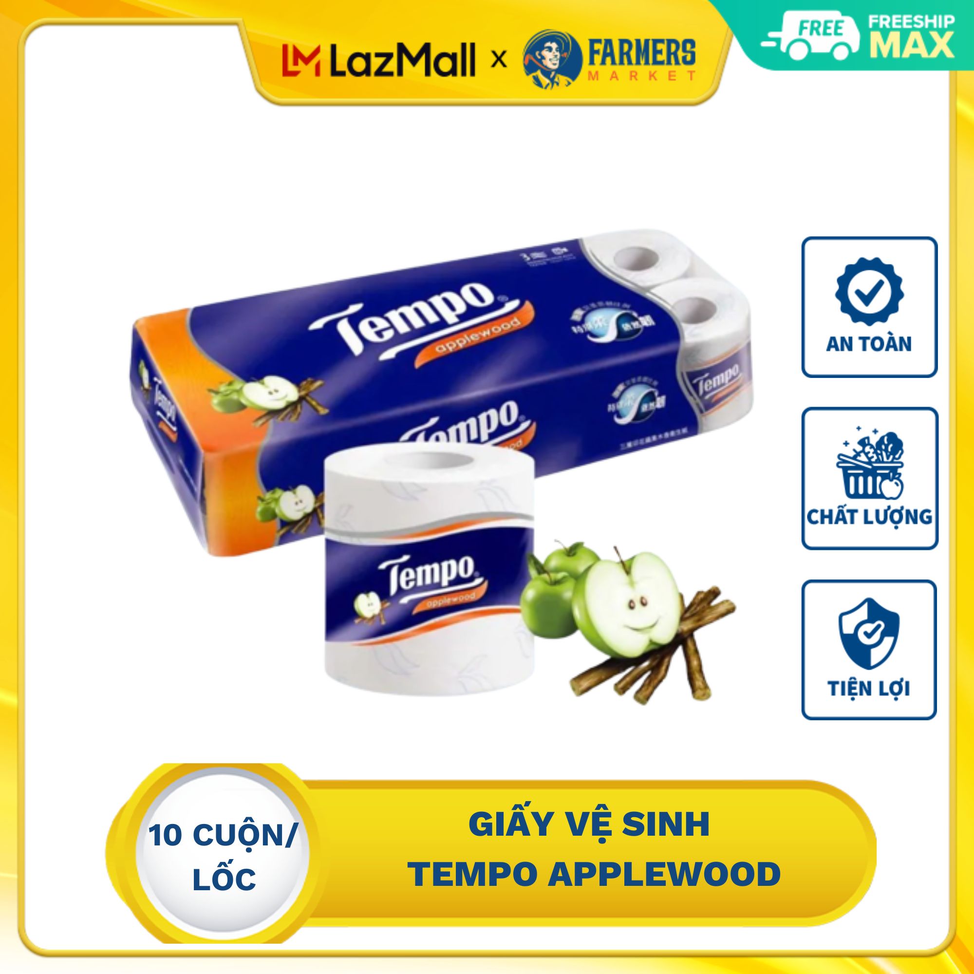 [Giao hàng toàn quốc] Giấy vệ sinh Tempo Applewood (10 Cuộn/Lốc)