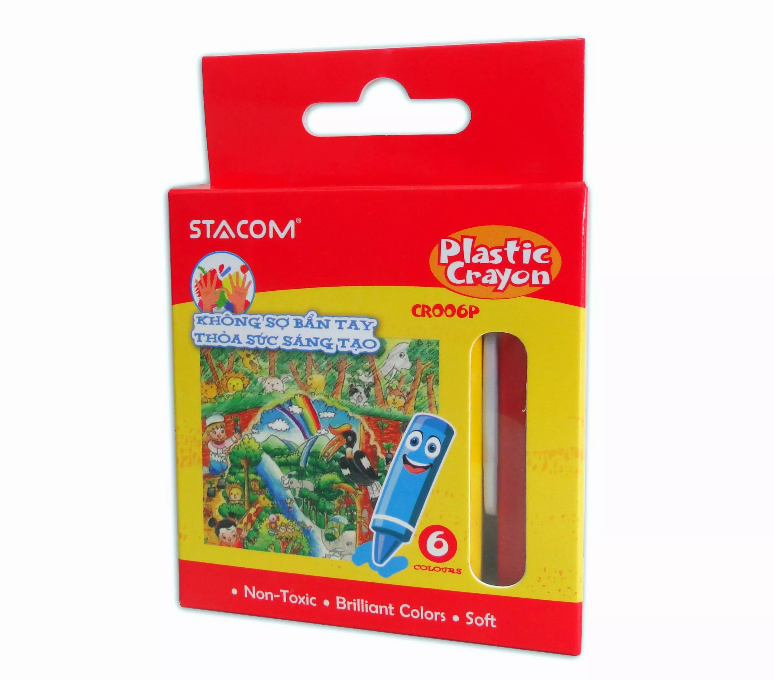 Sáp Màu Học Sinh Plastic Crayon STACOM Với 6/12/24 Màu - CR006P/CR012P/CR024P - Hạn Chế Bẩn Tay
