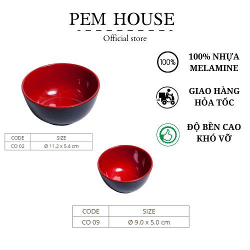 Chén Cơm Nhựa Melamine Hai Lớp Đỏ Đen