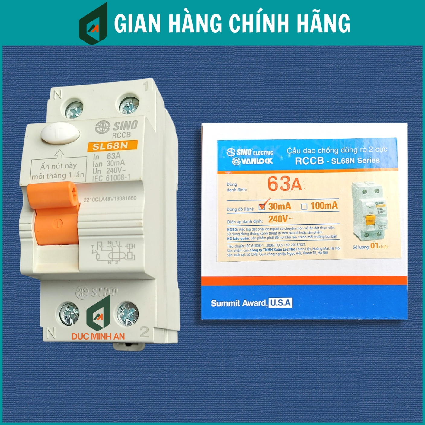 Át chống giật RCCB Sino 63A (CB chống giật chính hãng)
