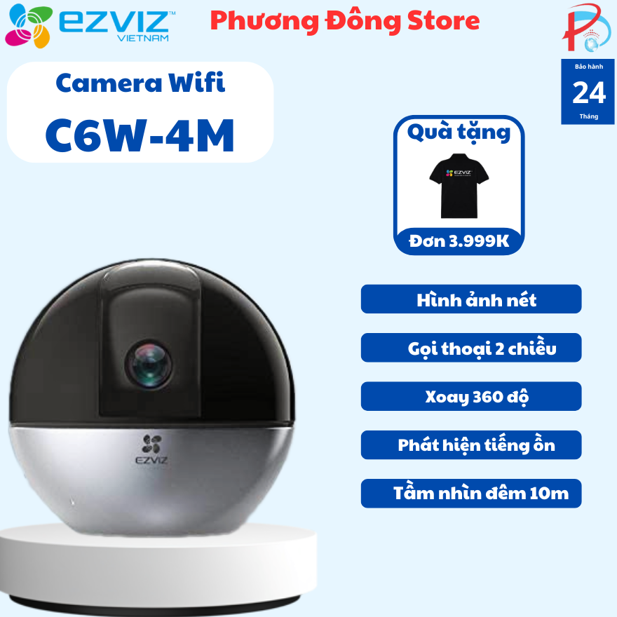 Camera wifi ezviz c6w 4m 2k quay quét 360 độ, đàm thoại 2 chiều - hàng chính hãng