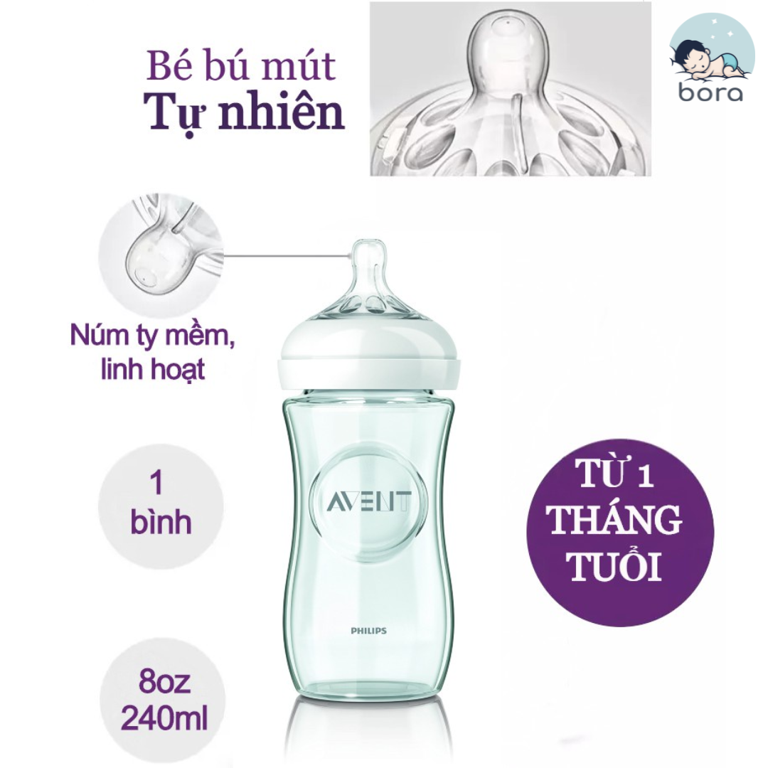 Bình sữa Avent Natural thủy tinh 60ml 120ml 240ml [Được chọn núm 0 - Y][Cam kết chính hãng]