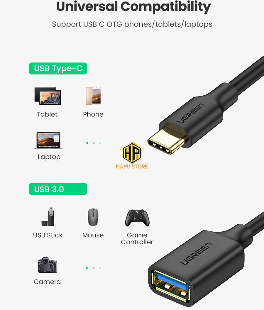 Cáp OTG USB Type C to USB 3.0 Ugreen 30701 chính hãng - Hapustore