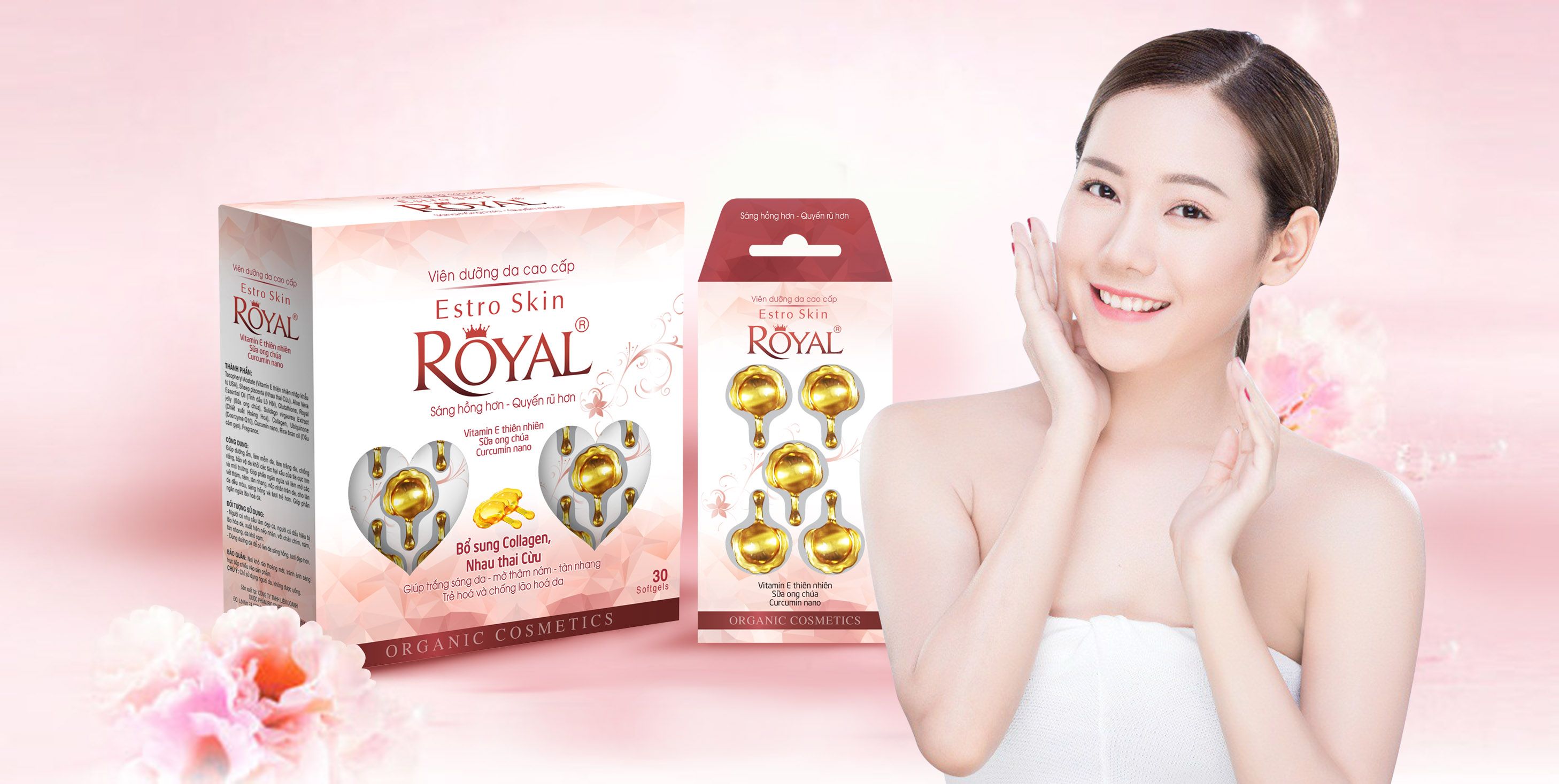 [2 hộp] Viên dưỡng da cao cấp  ESTRO SKIN ROYAL (Hộp 6 vỉ, vỉ 5 viên)