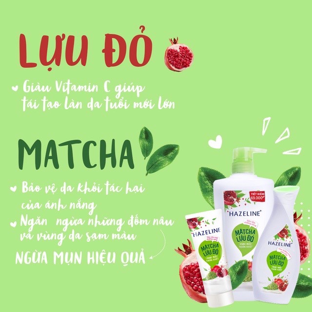 Sữa tắm Hazeline Lựu & Matcha (Xanh) Chai 1Kg