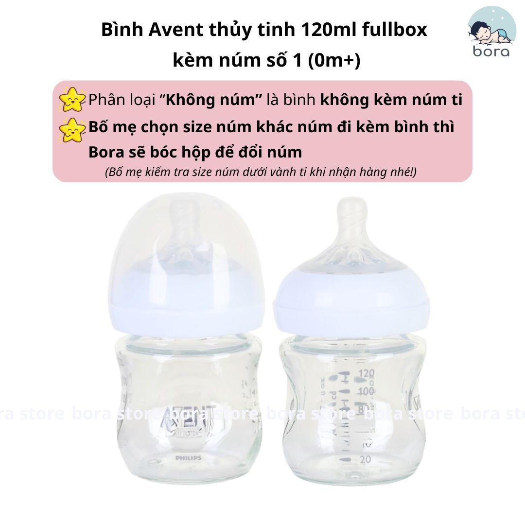 Bình sữa Avent Natural thủy tinh 60ml 120ml 240ml [Được chọn núm 0 - Y][Cam kết chính hãng]