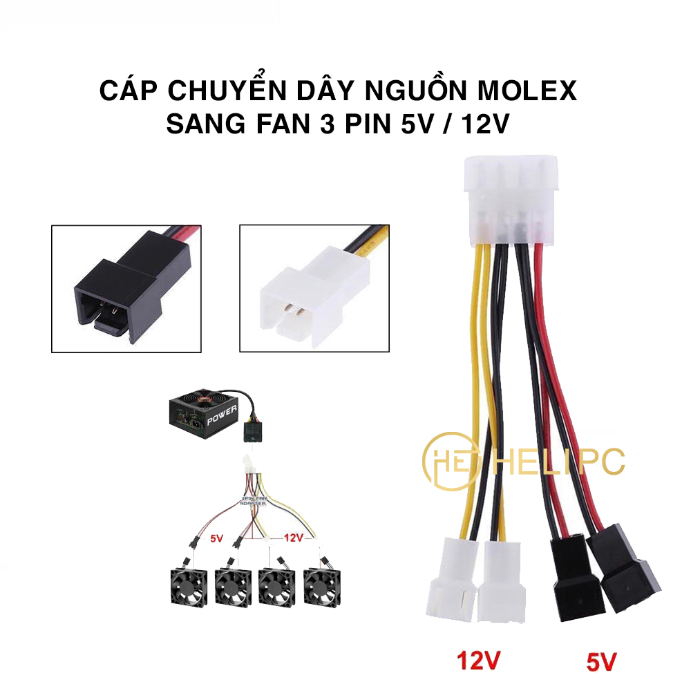 Cáp chuyển dây nguồn Molex sang Fan 3 Pin 5V / 12V