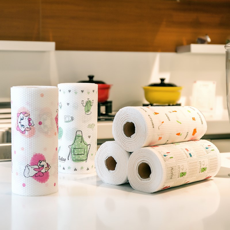 Cuộn giấy lau đa năng tái sử dụng có họa tiết dễ thương - giấy lau đa năng tiện dụng - Cuộn 30 tờ không rách khi gặp nước