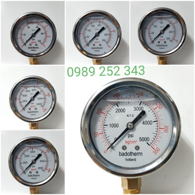 Đồng hồ Dầu phi 63 chân đứng ren 13mm