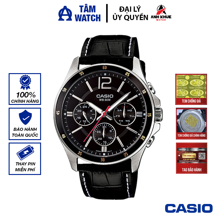 Đồng hồ nam dây da Casio Standard chính hãng Anh Khuê MTP-1374L-1AVDF (43mm)