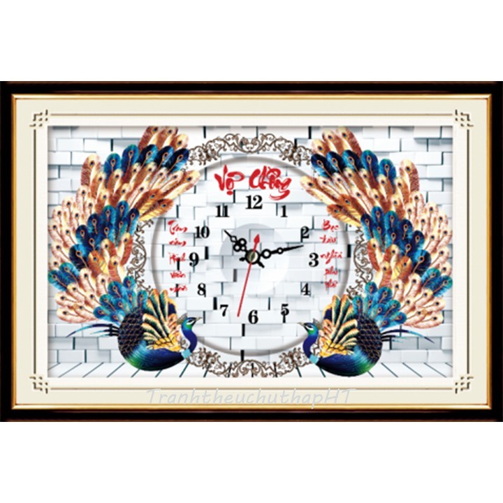 Tranh thêu chữ thập Đồng Hồ Vợ Chồng (kích thước nhỏ 67x43cm).