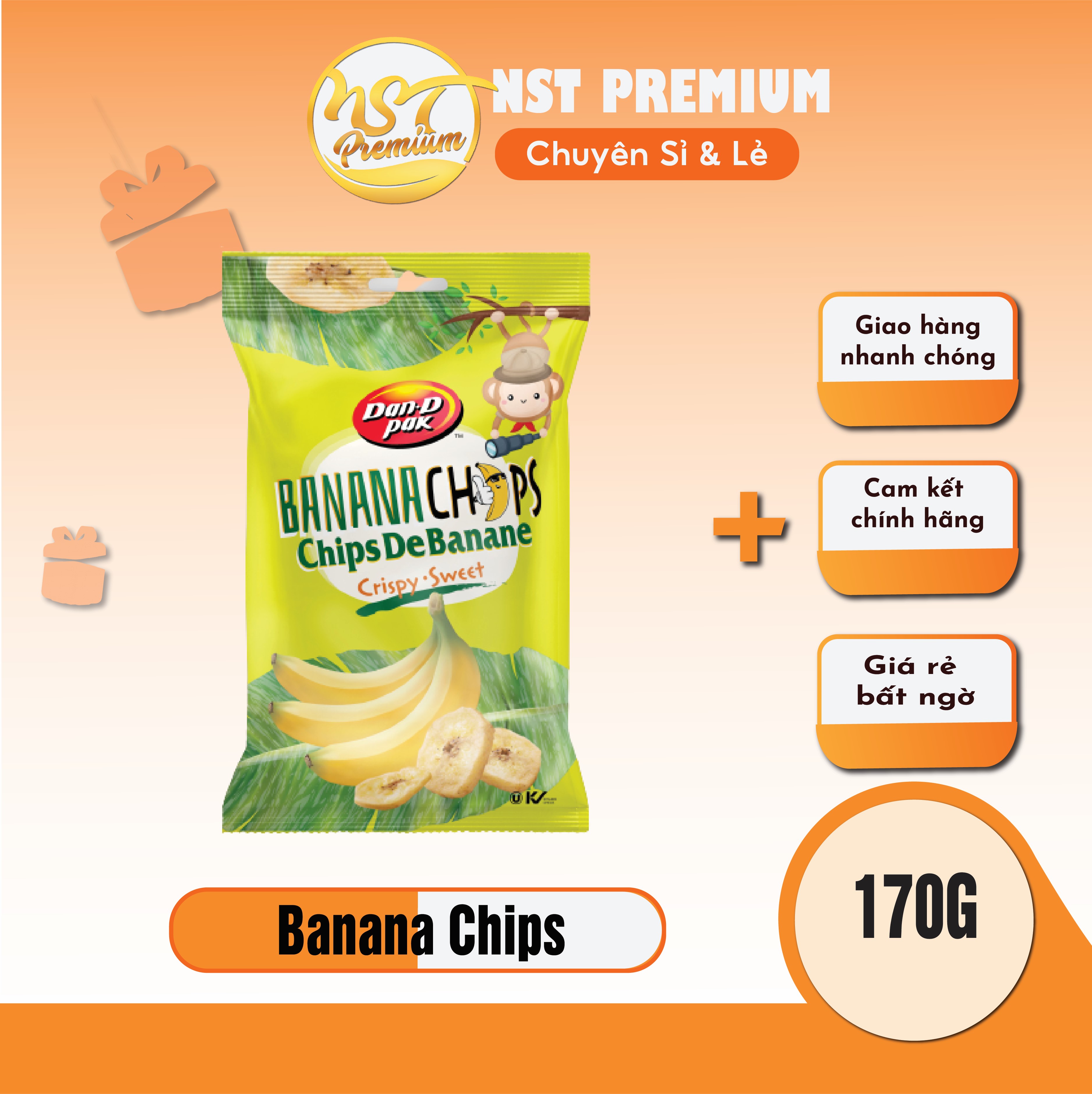 [Rẻ Vô địch] Combo 4 túi chuối sấy 170g Dan D Pak