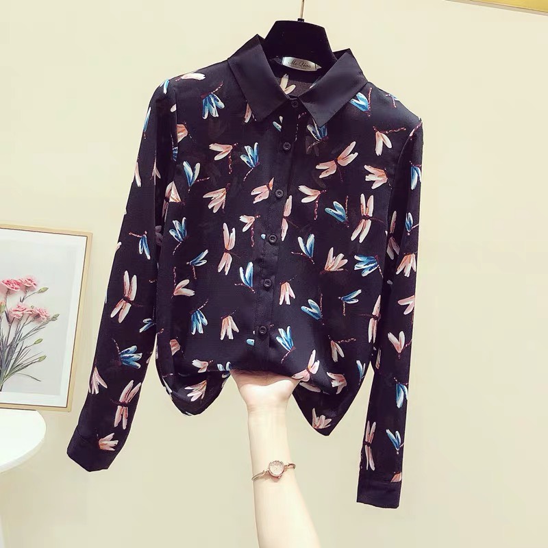 ÁO SƠ MI KIỂU NỮ HỌA TIẾT CON CHUỒN CHUỒN CỰC XINH CAO CẤP VLTN