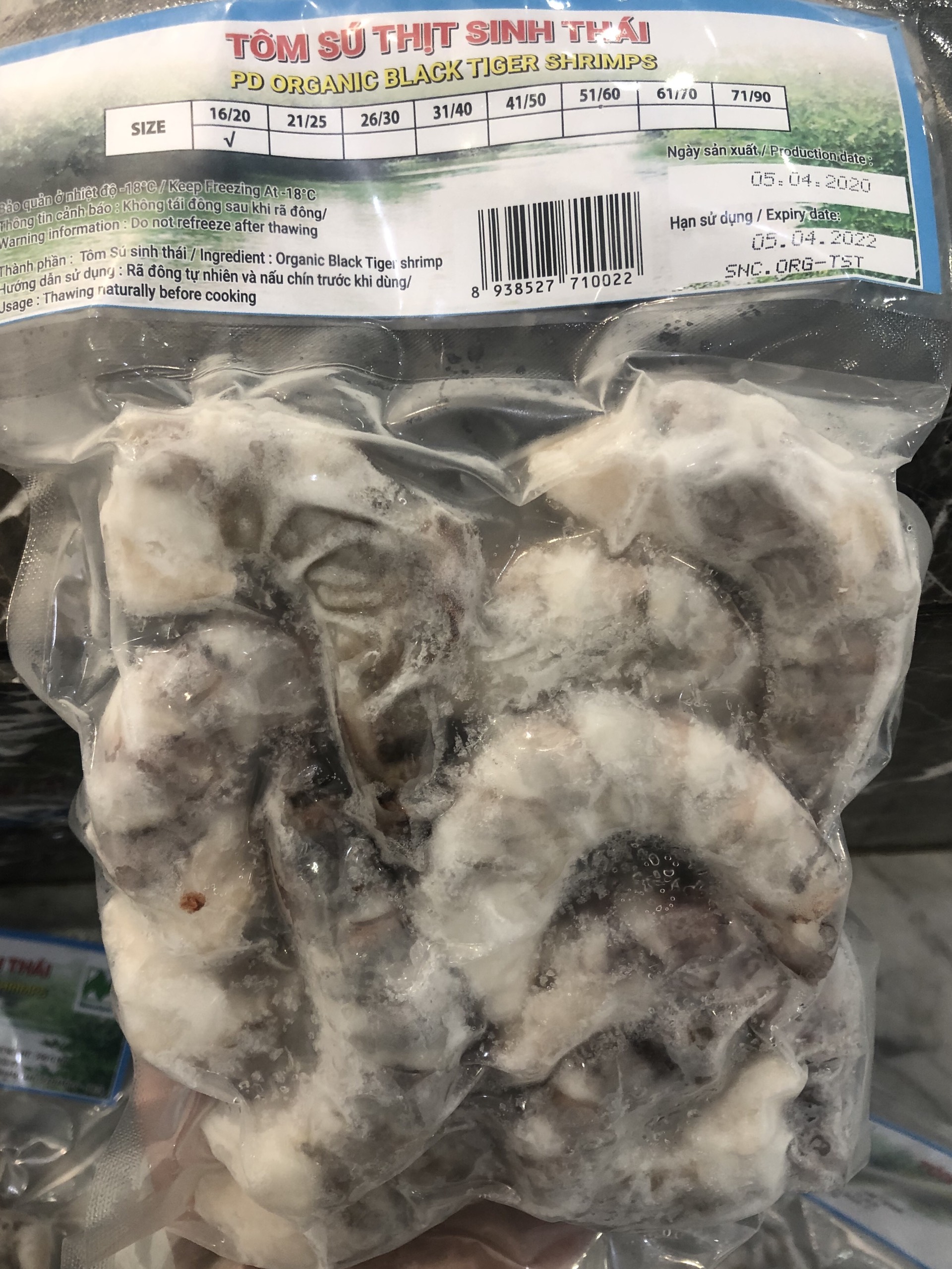 Tôm sú thịt sinh thái, kích cỡ 16/20 - Túi 250g