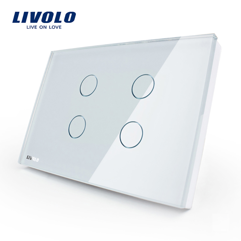 Livolo Powerswitch cảm ứng tiêu chuẩn Hoa Kỳ, công tắc đèn cảm ứng 3 gang, 4 gang, bảng kính, 110v-250V