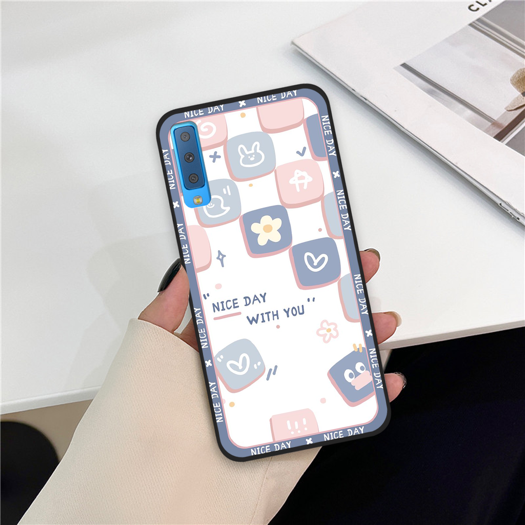 Ốp lưng samsung galaxy a7 2018 / a9 2018 mặt cười kẻ caro dễ thương viền dẻo