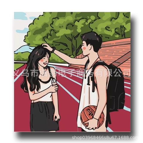 Tranh tô màu số hóa cặp đôi Size 20x20 có khung