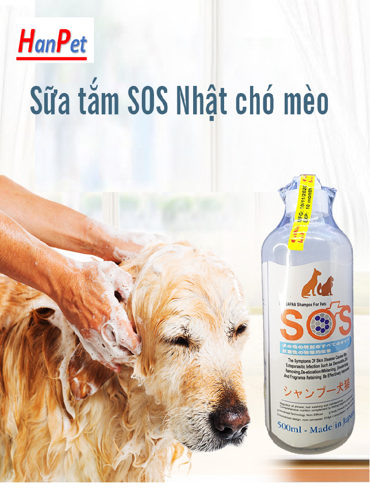 Hanpet - Sữa Tắm SOS Nhật mới 500ml (nhập khẩu Japan) cho mọi loại chó mèo Tác dụng sạch rận và lưu hương thơm lâu hơn loại cũ