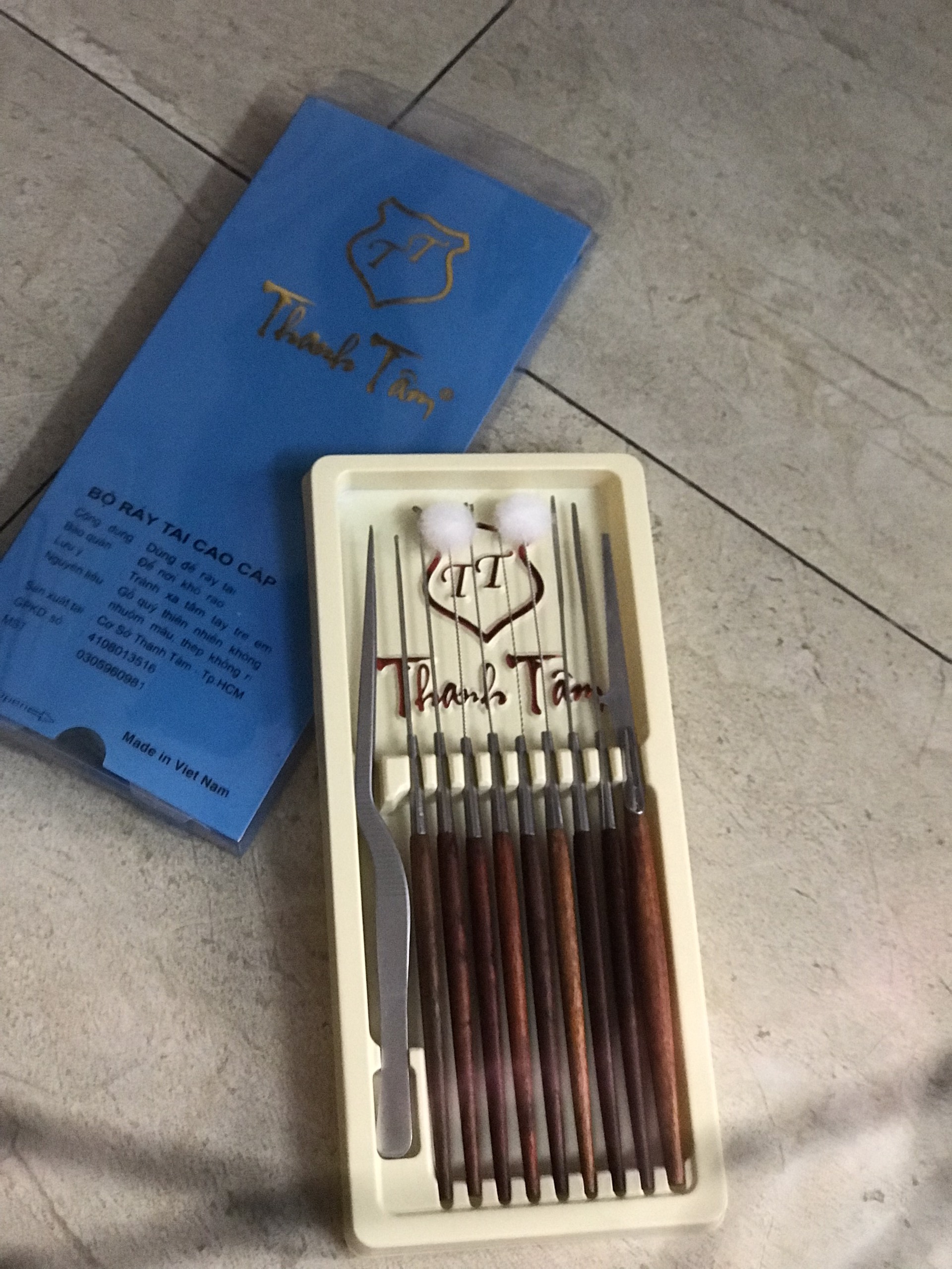 Bộ dụng cụ lấy ráy tai - móc ráy tai ( Có Hộp Gỗ Hương )