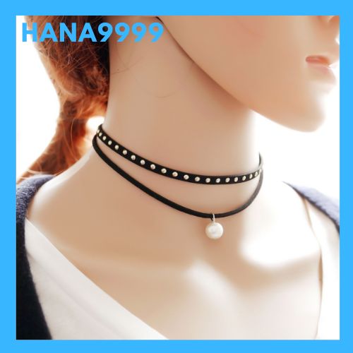 [HCM] necklace female choker fleece fabric material high-end design 2 layers Pearl Applique korea included Video