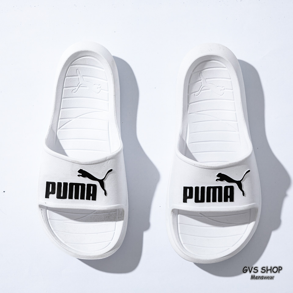 Dép Puma Divercat V2 màu trắng logo đen Dép đúc liên khối không ngấm nước
