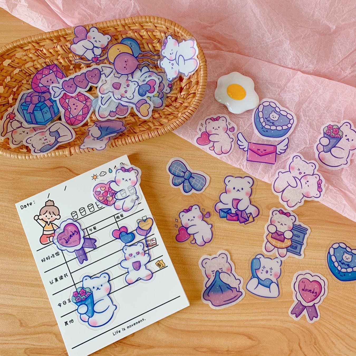 Set miếng dán sticker decal sổ vở gấu trắng size lớn 40 miếng