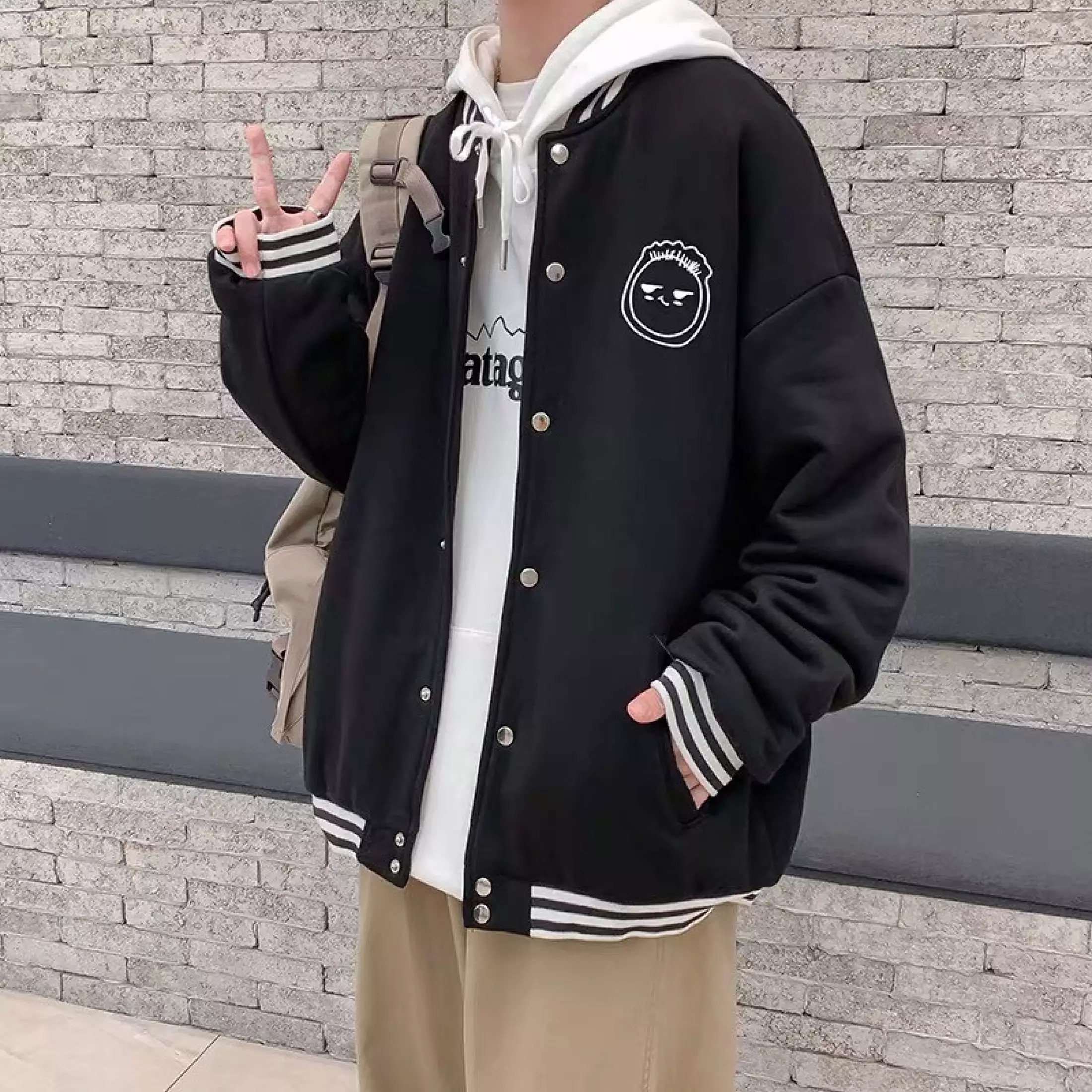Áo khoác Cardigan nam phối nút chất thun nỉ dày dặn họa tiết mặt cười thiết kế trẻ trung cho nam thích hợp đi chơi đi học