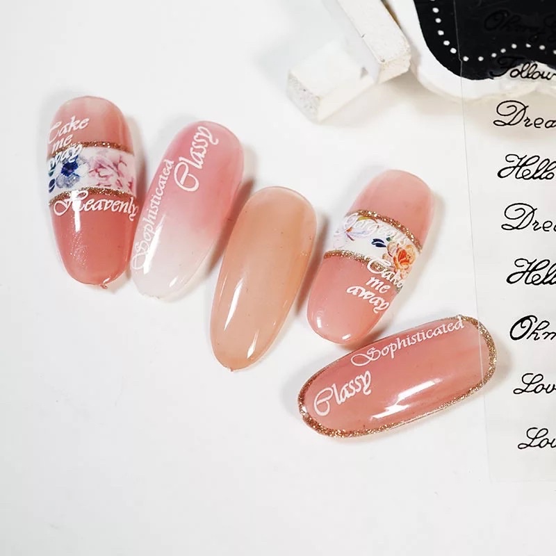 Sticker dán móng tay nail chữ và sọc hoa văn