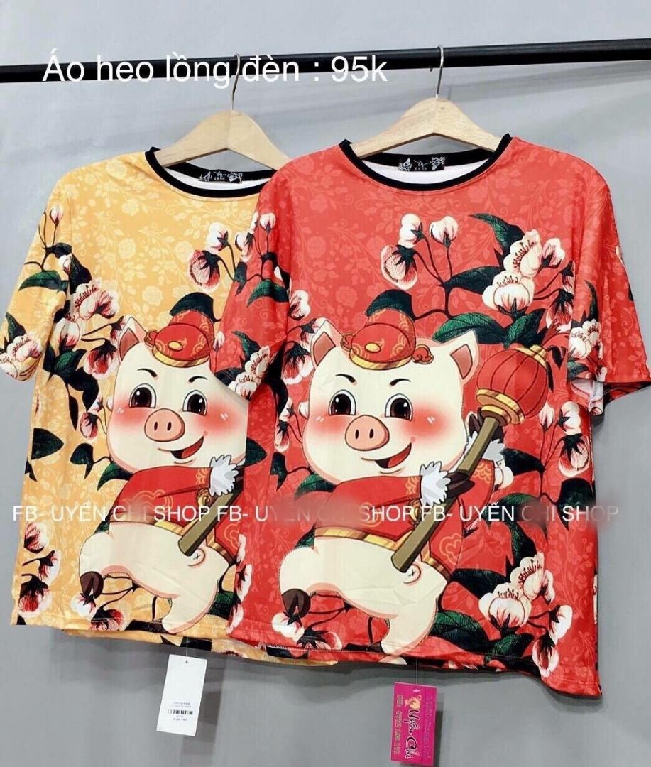 Áo thun nữ in hình heo vàng may mắn