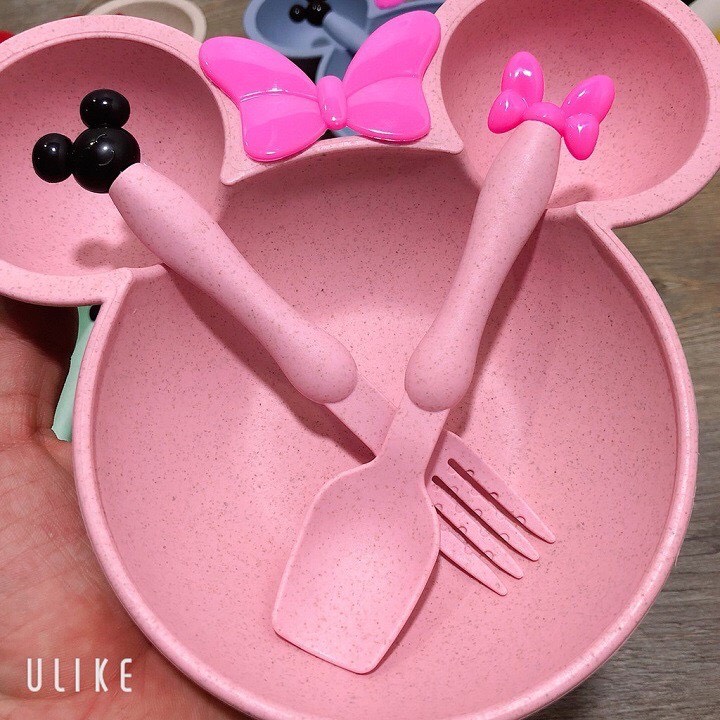 Khay ăn dặm lúa mạch hình chuột Mickey kèm thìa dĩa cho bé