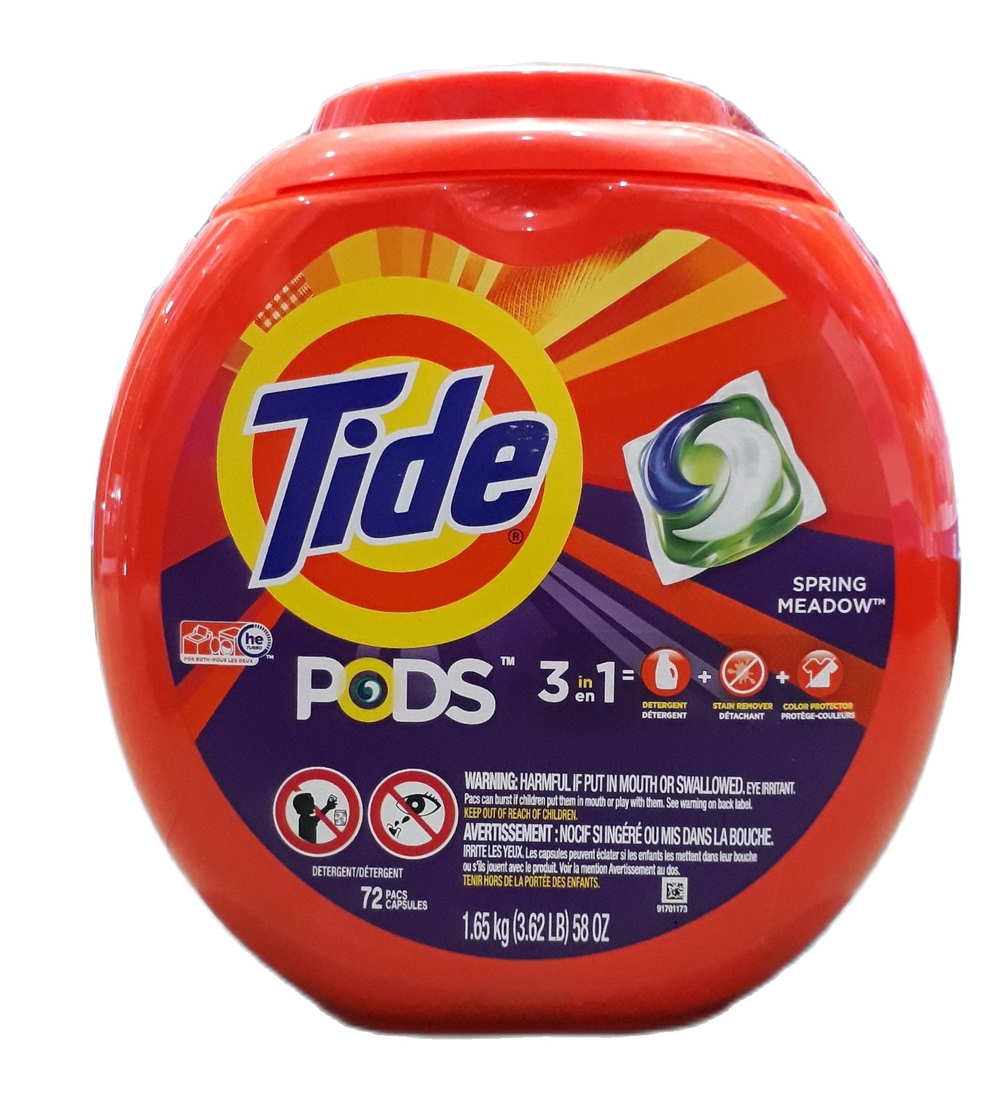 Túi giặt Tide PODS Spring Meadow 64oz - (72 Viên)