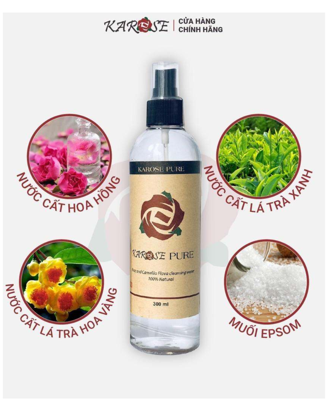 (Karose) Nước lau mặt hoa hồng Karose pure Dùng tẩy trang, làm sạch mặt, không khô da Chai 300ml Koshka Home
