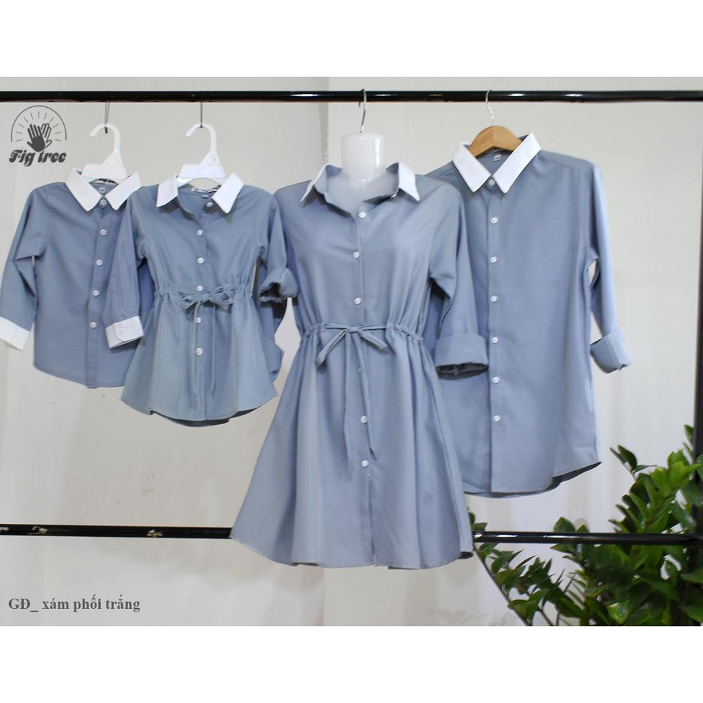 Set sơ mi gia đình màu xám phối FIG TREE - hàng thiết kế