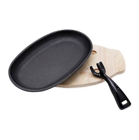 Chảo gang hình oval chống dính dùng được bếp từ