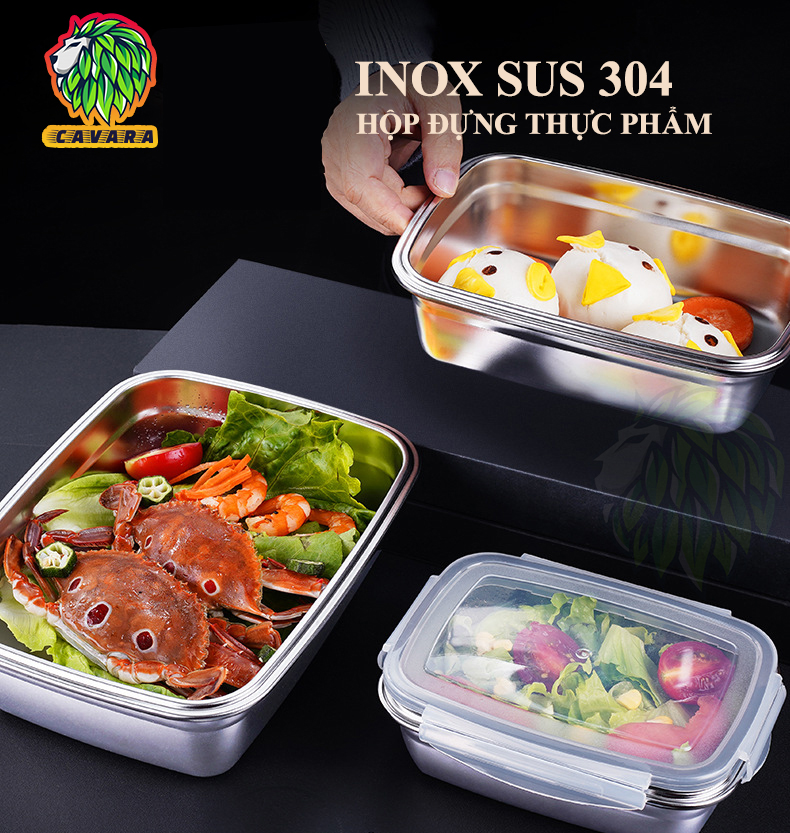 Hộp Inox 304 Đựng Thực Phẩm, Hộp Bảo Quản Thức Ăn Có Nắp Đậy CAVARA