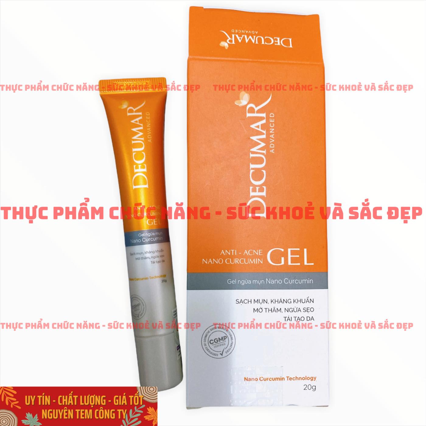 Gel ngừa mụn nano curcumin decumar advanced tuýp 20 gam - sạch mụn, kháng khuẩn, ngừa thâm, mờ sẹo, tái tạo da
