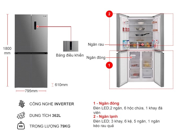 Sharp Inverter 362 liter refrigerator SJ-FX420V-SL - Free shipping HCM - 4 doors External control panel Door bell
