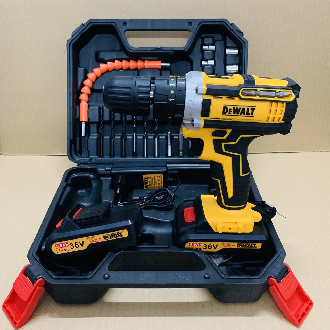 Máy khoan pin 36V Dewalt 3 chức năng có búa - Tặng kèm 24 chi tiết gồm các mũi khoan + Mũi bắt vít - Máy khoan, máy khoan pin, máy khoan cầm tay