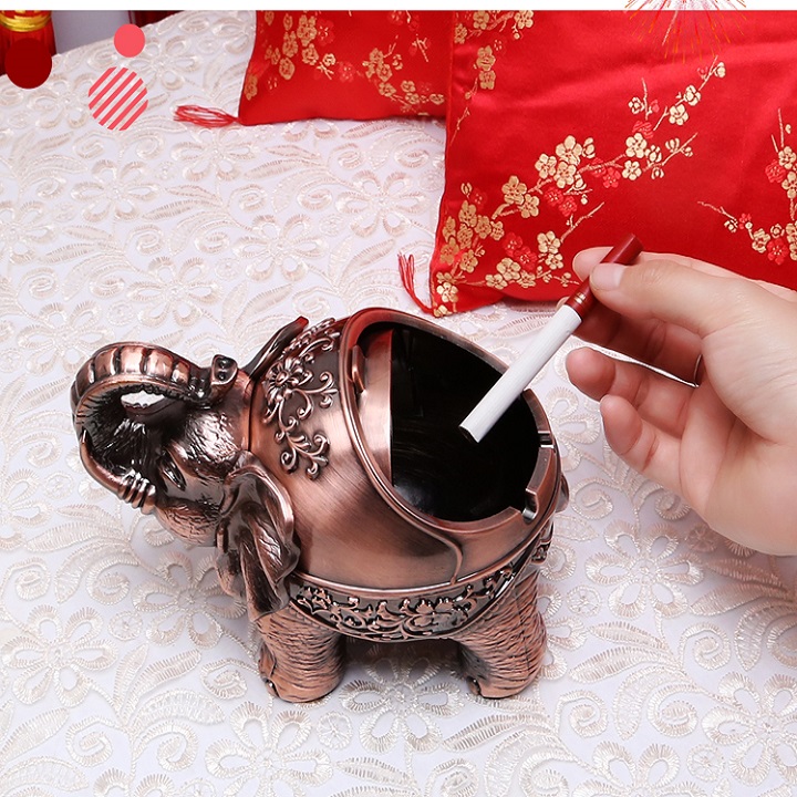 Gạt tàn thuốc lá hình voi mạ đồng giả cổ phong cách Hoàng Gia có nắp đậy