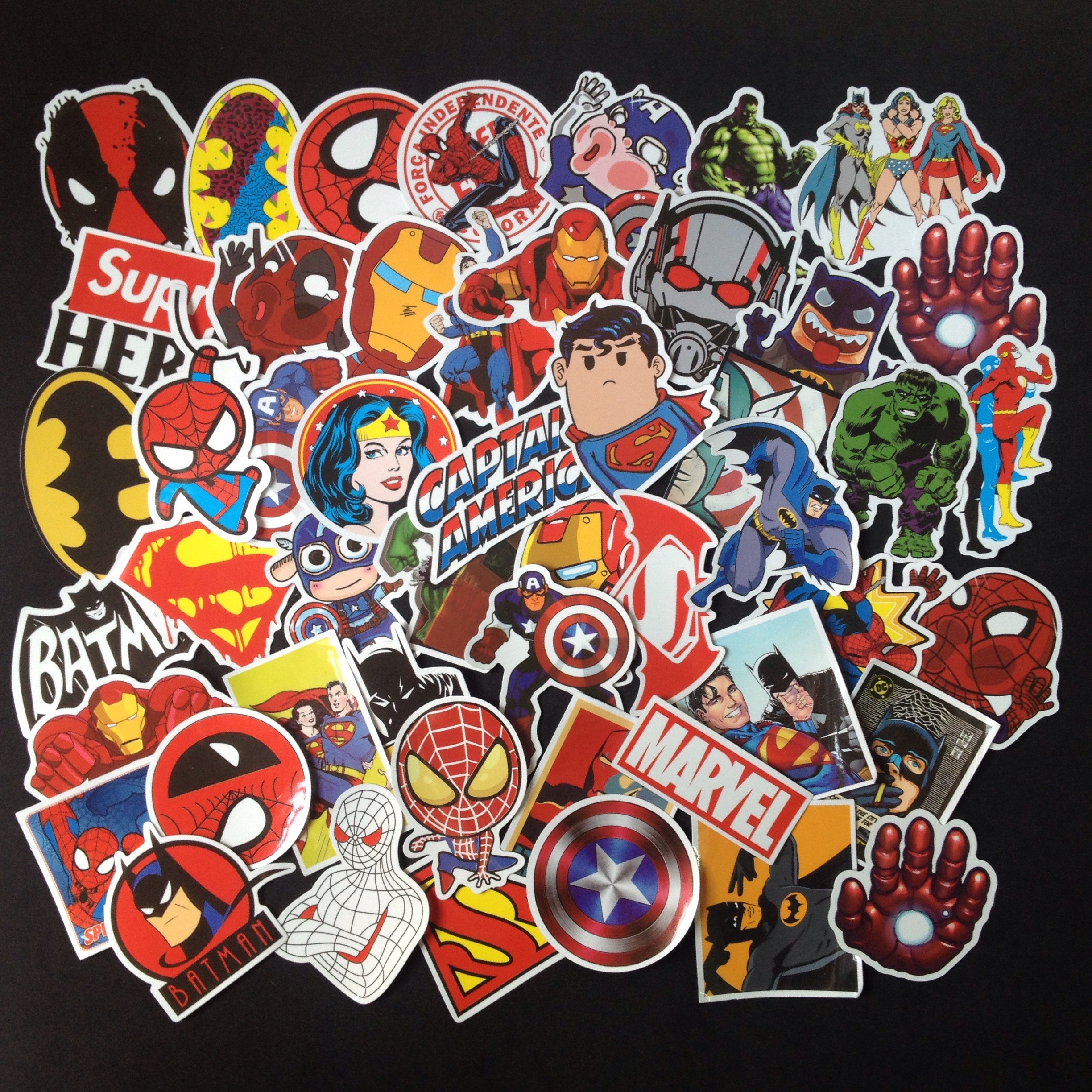 Bộ Sticker dán cao cấp chủ đề SIÊU ANH HÙNG - MARVEL - DC COMICS - Dùng dán Xe, dán mũ bảo hiểm, dán Laptop...