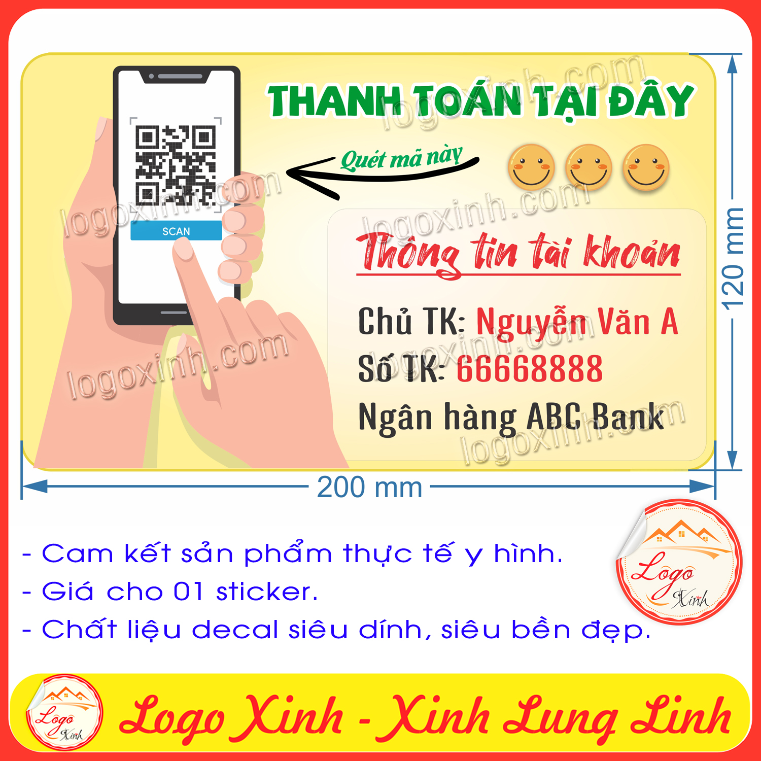 Tem decal dán mã quét qr code dùng cho quầy quán, shop bán hàng, tiện lợi thanh toán dễ dàng, quét mã vạch ngân hàng