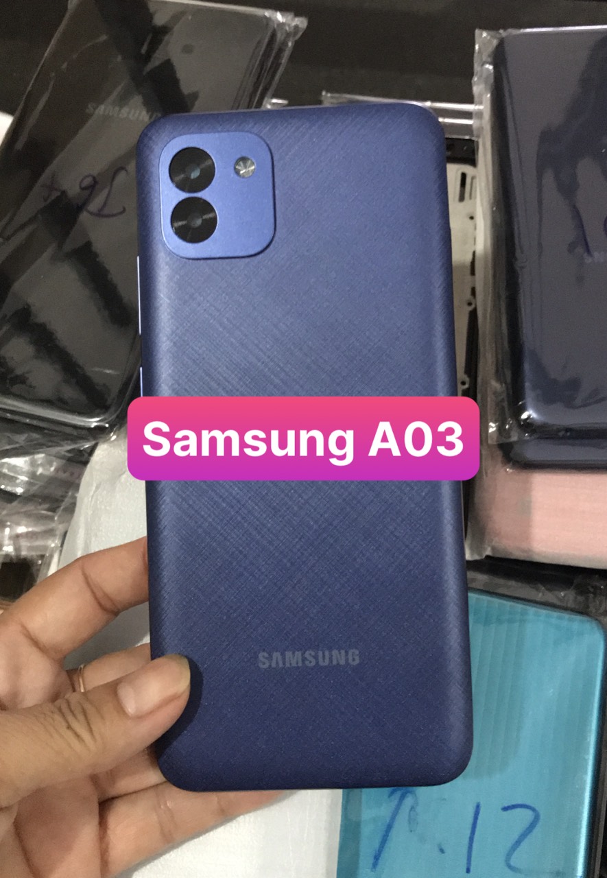 Bộ xương vỏ Samsung A03 ( bộ gồm lưng, xương, phím bấm, kính camera)